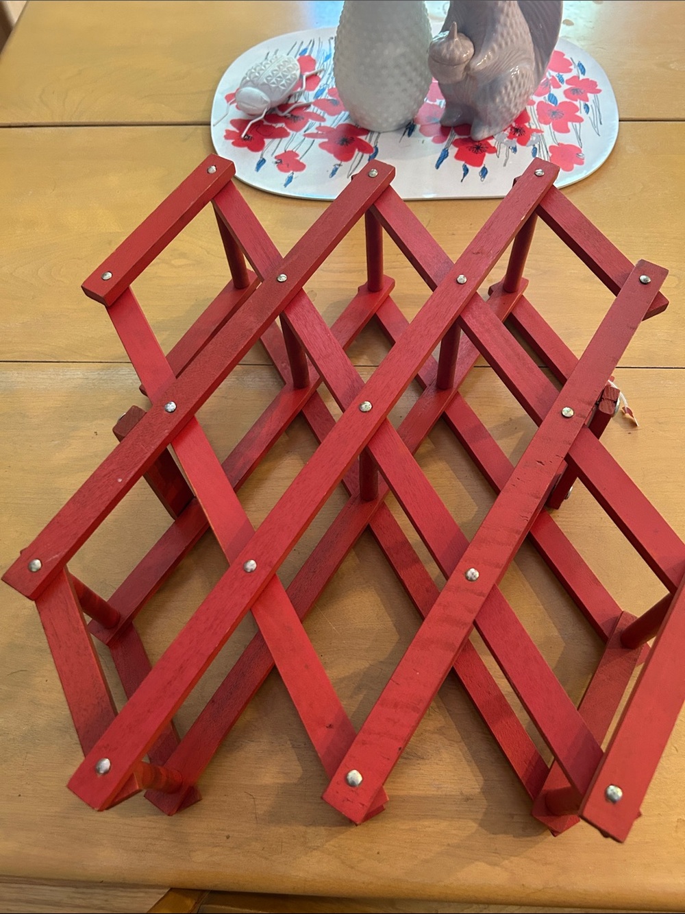 Vintage Expandable Red Wooden Wine Rack